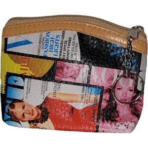 mini zipper pouch with key chain attachment, Vogue style 1 print